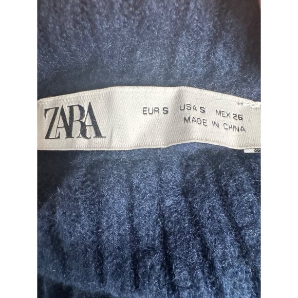 ZARA Navy Blue Small Wool Blend Turtleneck Sweater - Picture 2 of 12